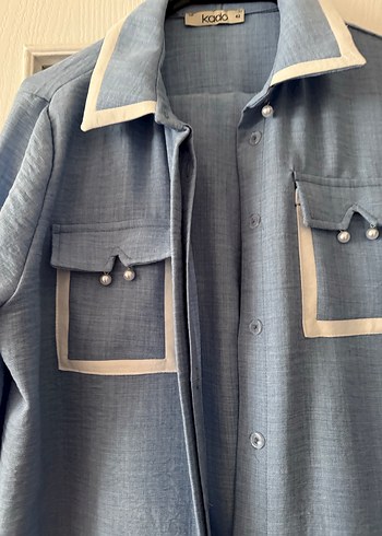 42 Beden Kadın Mavi Denim Uzun pantolon tunik takım