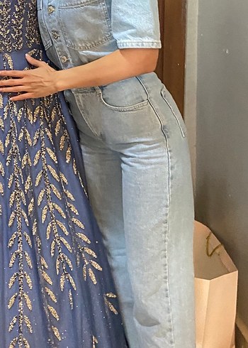 Mavi Denim Kısa Kollu Kadın Tulum - Görsel 3