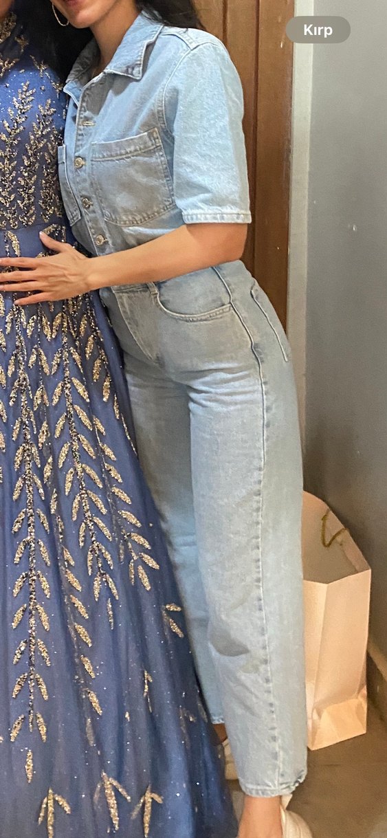 Mavi Denim Kısa Kollu Kadın Tulum - Görsel 3