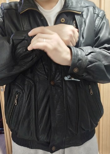 Düğmeli Siyah Deri Biker Ceket - Görsel 3