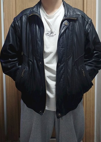Düğmeli Siyah Deri Biker Ceket - Görsel 2