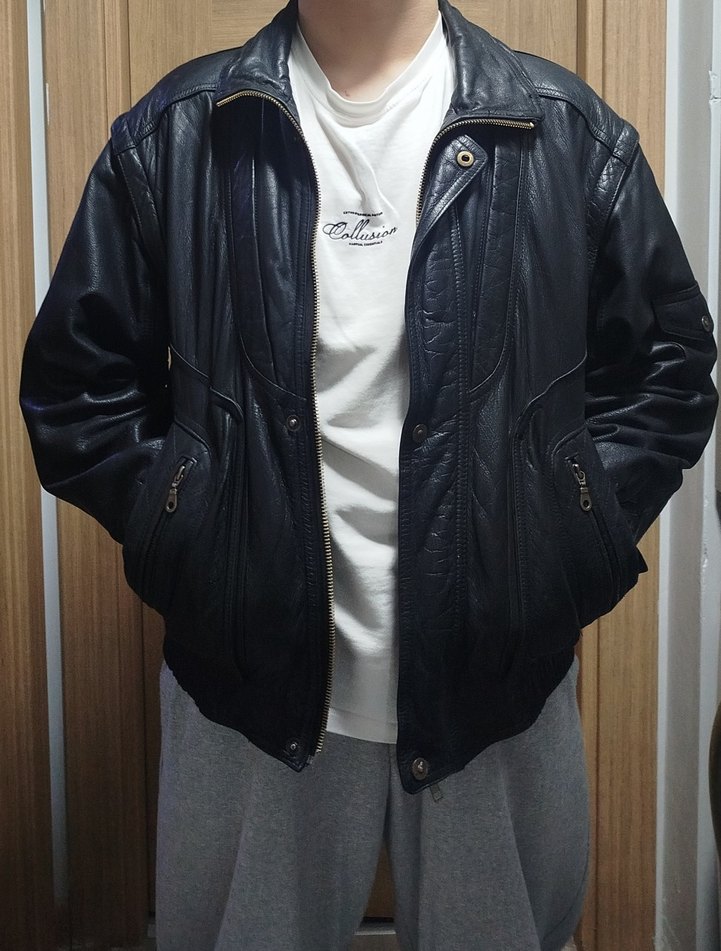 Düğmeli Siyah Deri Biker Ceket - Görsel 2