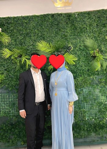 Mavi Uzun Kollu Drapeli Abiye Elbise - Görsel 2