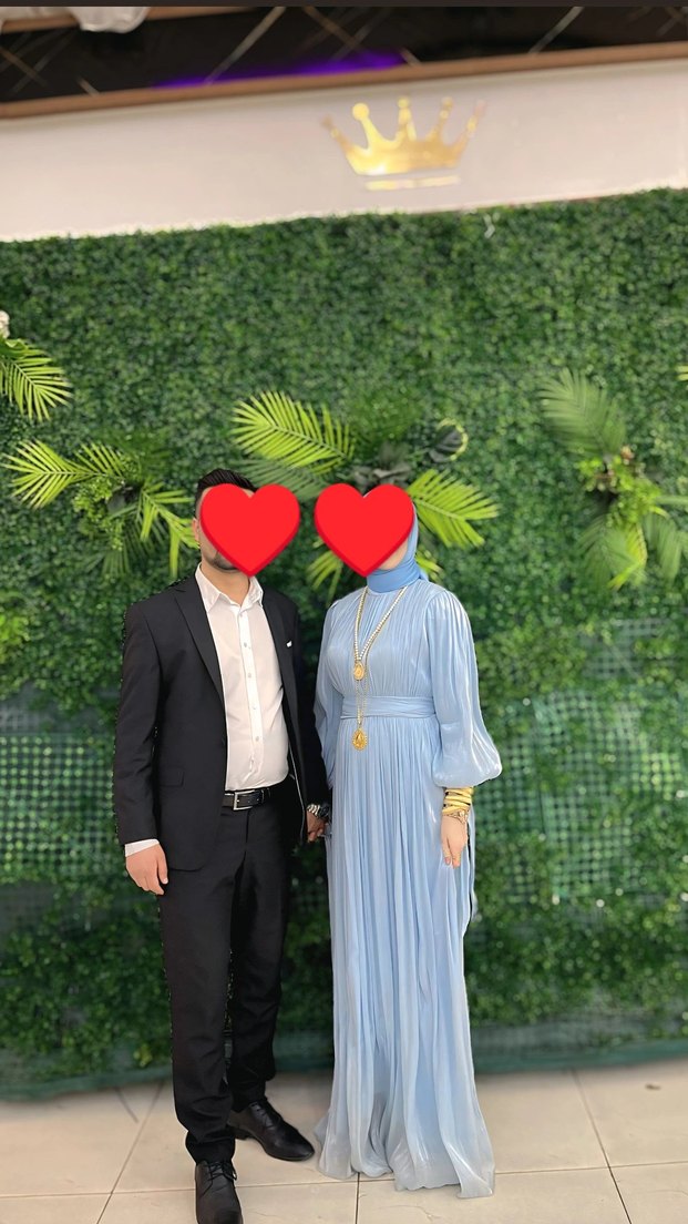 Mavi Uzun Kollu Drapeli Abiye Elbise - Görsel 2