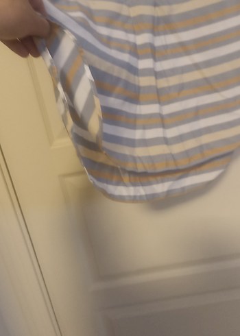 Bej Çizgili Kısa Kollu Kadın Gömlek - Görsel 4