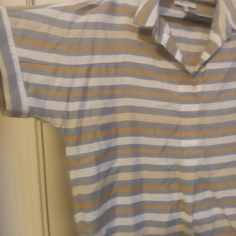 Bej Çizgili Kısa Kollu Kadın Gömlek - Görsel 2