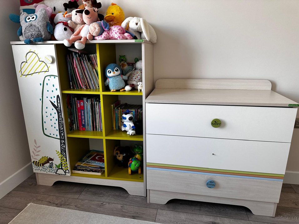 Çocuk Gardırop Beyaz ve Gri Desenli - Görsel 2