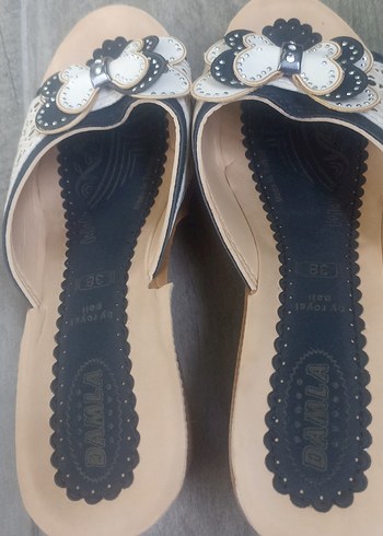 Fiyonklu krem Desenli Kadın Terlik - Görsel 2