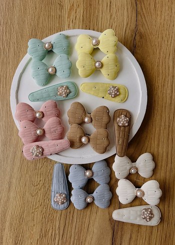Boncuklu Nakışlı Pastel Renkli Çocuk Toka Seti