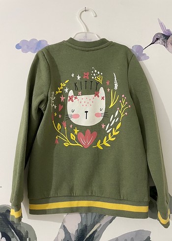 Kız Çocuk Yeşil Fermuarlı Sweatshirt - Görsel 2