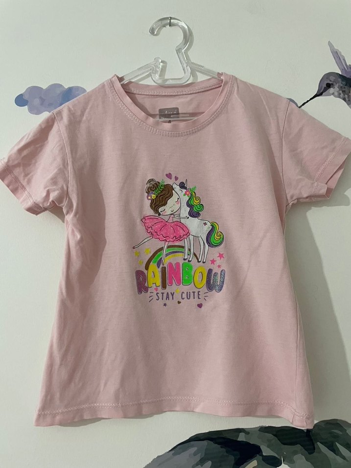 Renkli Baskılı Kız Tişörtü - Görsel 4