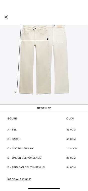 32 Beden mavi Renk ZARA STRAIGHT JEAN