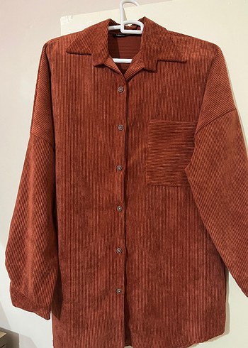 Düğmeli Kadın Kadife Gömlek - Görsel 3