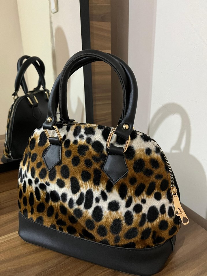 Kahverengi Leopar Desenli Kadın Deri Çanta - Görsel 2