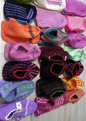 Renkli Örgü Kadın Ev Terlikleri Blok Topuklu - Görsel 2