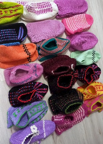 Renkli Örgü Kadın Ev Terlikleri Blok Topuklu - Görsel 3