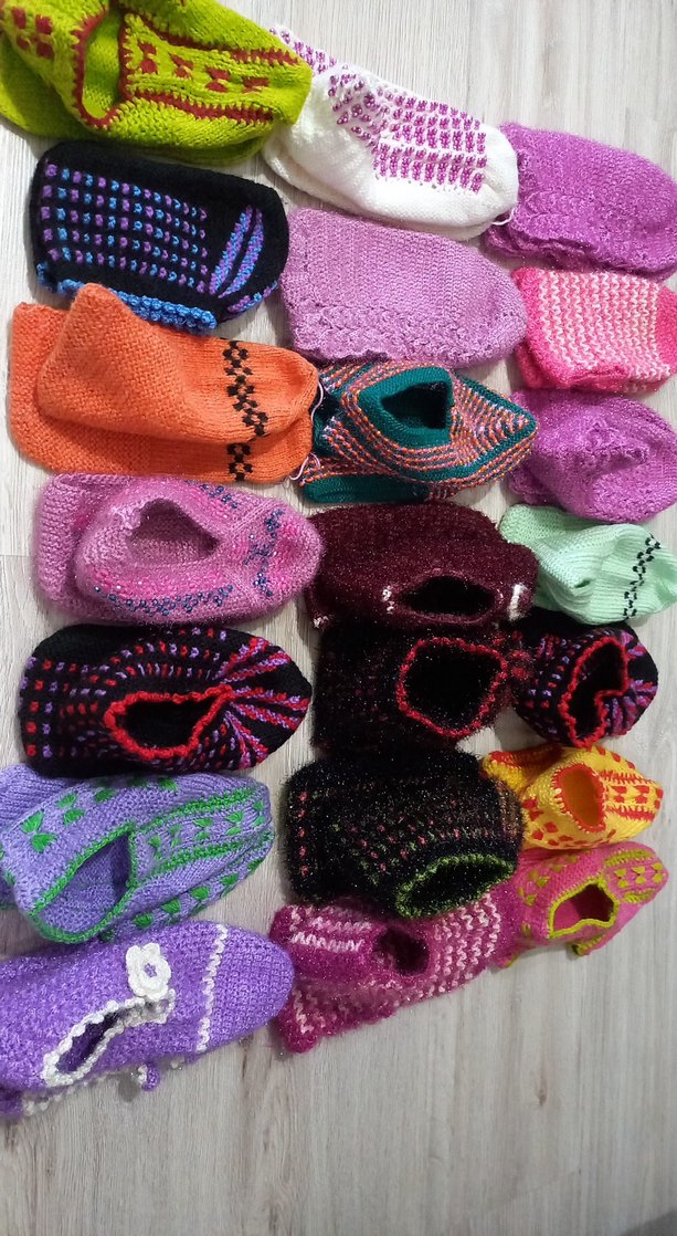 Renkli Örgü Kadın Ev Terlikleri Blok Topuklu - Görsel 2