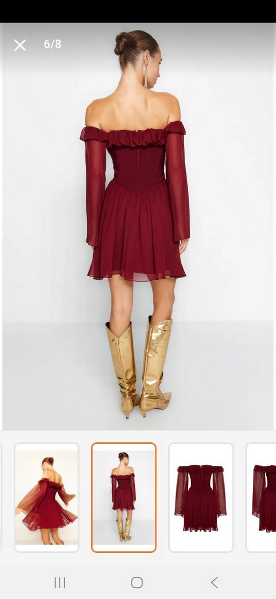 Bordo Drapeli Midi Mezuniyet Elbisesi - Görsel 4