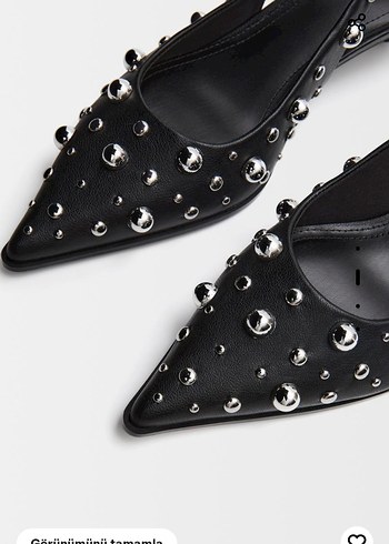 zımbalı arkası açık kısa topuklu ayakkabı Stiletto - Görsel 2