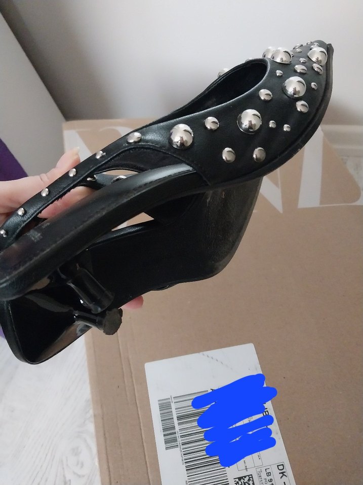 zımbalı arkası açık kısa topuklu ayakkabı Stiletto - Görsel 4