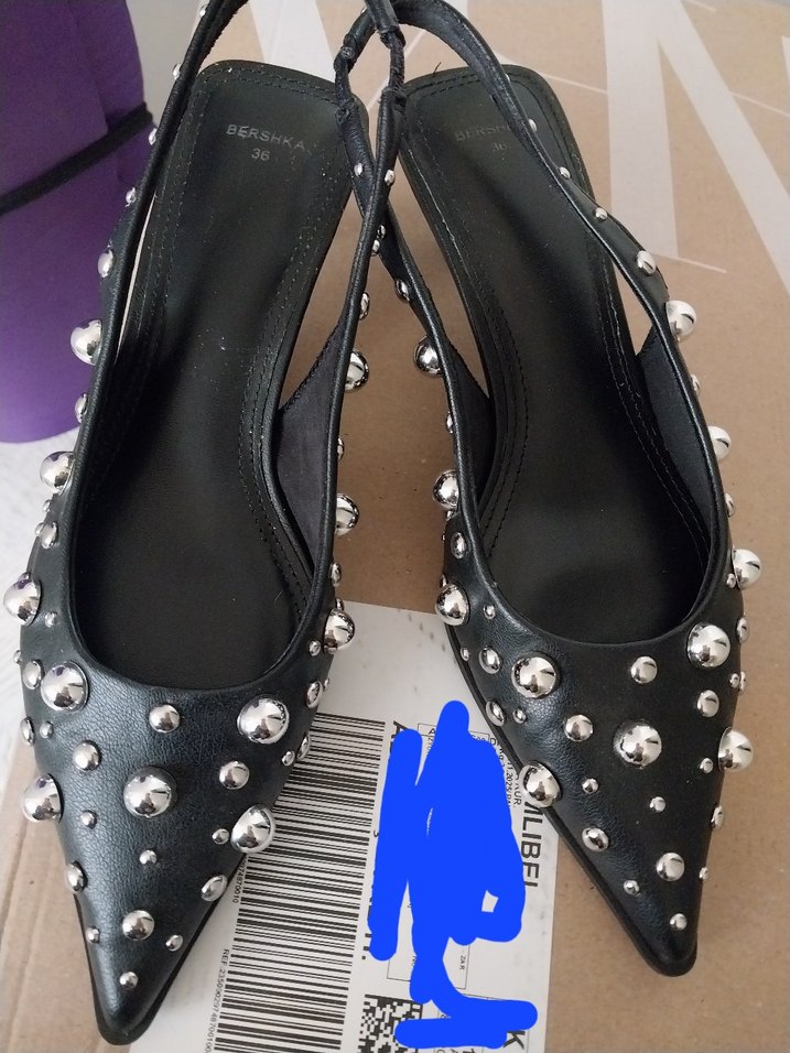 zımbalı arkası açık kısa topuklu ayakkabı Stiletto - Görsel 3