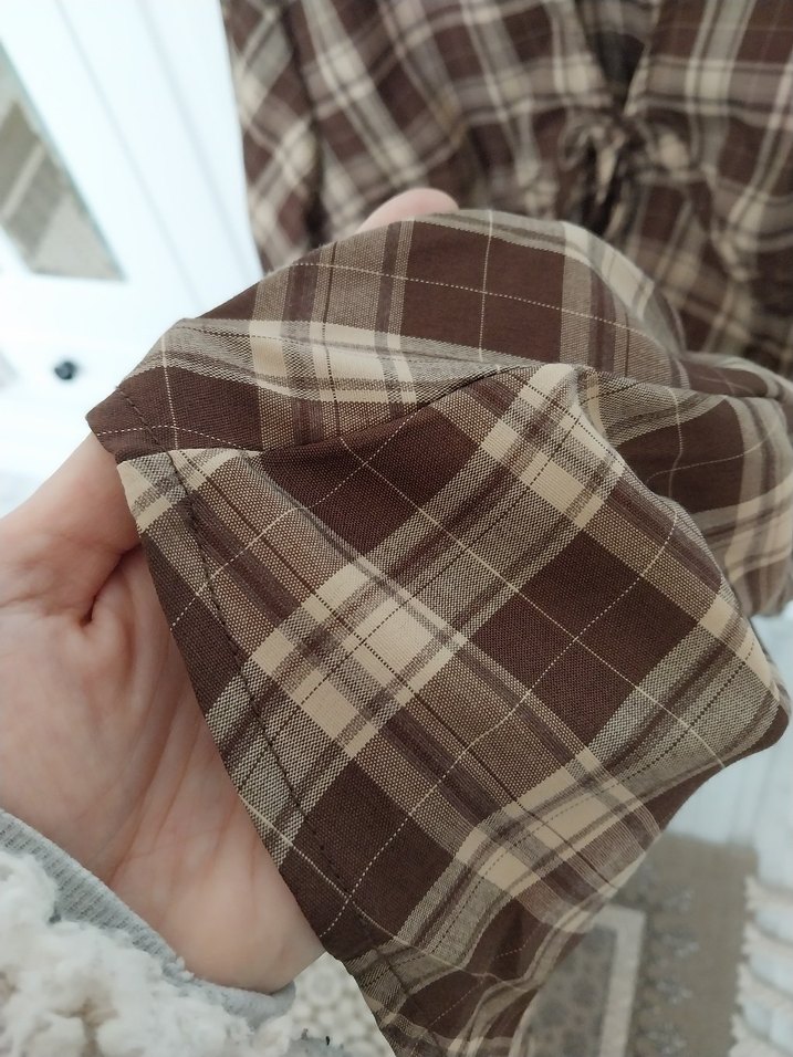 Shein missguided Kahverengi Ekose V Yaka kısa elbise - Görsel 5