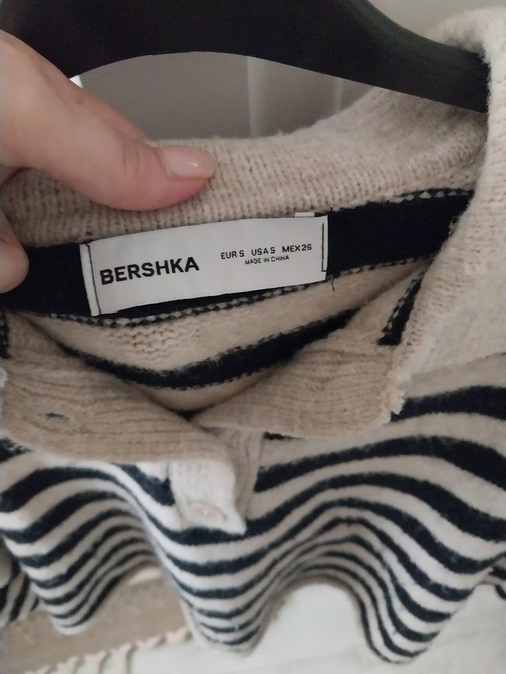 Çizgili Polo Yaka Triko kazak - Görsel 4