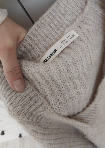 Bej V Yakalı Örgü triko Kadın Kazak - Görsel 3