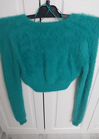 mücevher düğme crop peluş tüylü hırka - Görsel 6