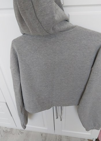 Kapüşonlu çift fermuarlı kısa Sweatshirt - Görsel 5