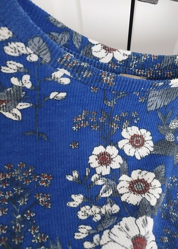 Zara Kısa Kollu Mavi Çiçek Desenli Mini Bluz