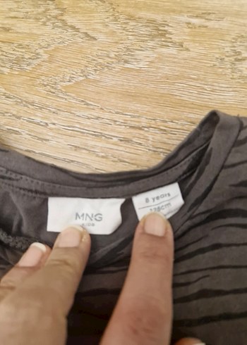 8 Yaş Beden Kız Çocuk Gri Zebra Desenli Keten Elbise