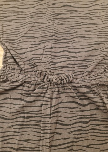 Mango Kız Çocuk Gri Zebra Desenli Keten Elbise