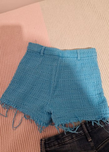 Kız çocuk Mavi Triko Mini Kot Şort - Görsel 7