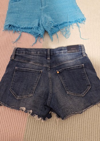 Kız çocuk Mavi Triko Mini Kot Şort - Görsel 6