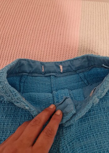 Kız çocuk Mavi Triko Mini Kot Şort - Görsel 4