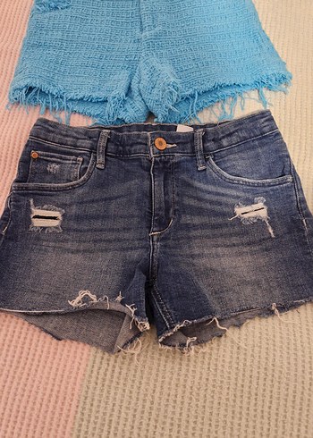 Kız çocuk Mavi Triko Mini Kot Şort - Görsel 2