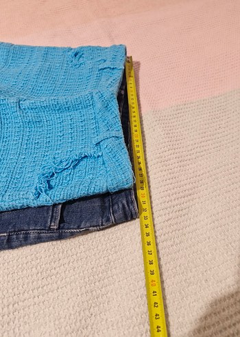 Kız çocuk Mavi Triko Mini Kot Şort - Görsel 8