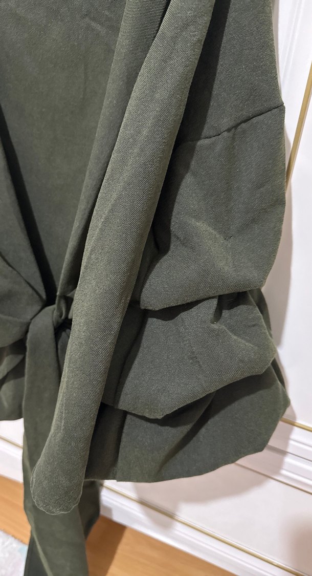 Kadın Haki Keten Drapeli Straplez Bluz - Görsel 3