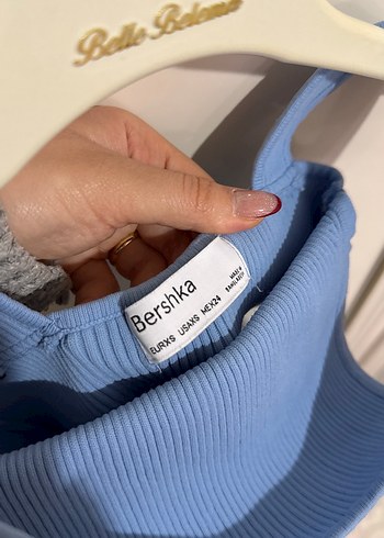 Mavi Mini Triko Elbise, Kolsuz, Yüksek Yaka - Görsel 2