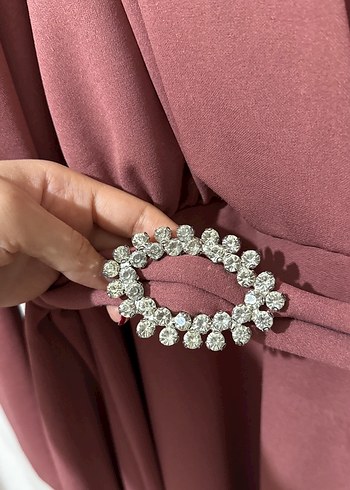 Pudra Renkli Drapeli Uzun Kadın Elbise - Görsel 2