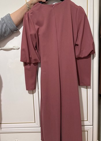 Pudra Renkli Drapeli Uzun Kadın Elbise - Görsel 3