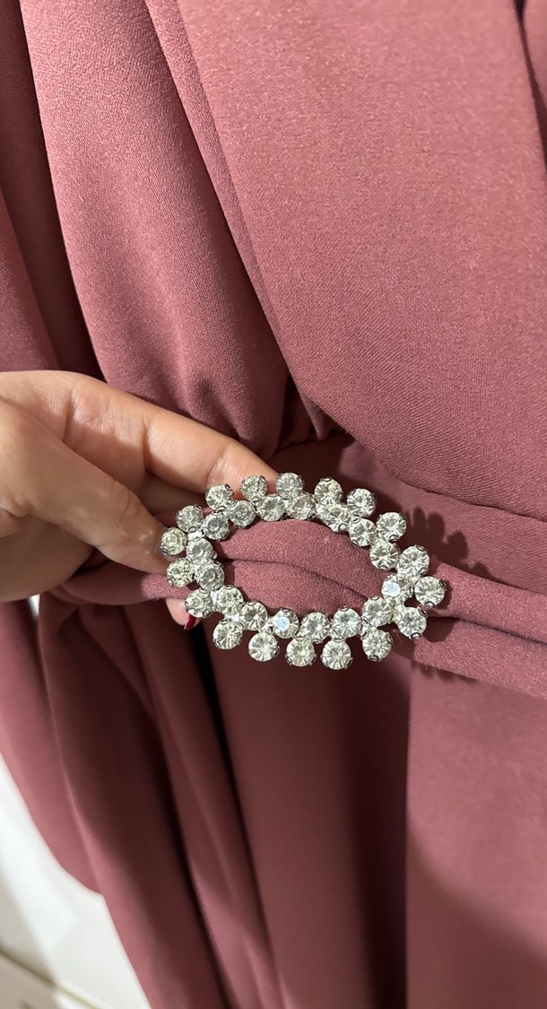 Pudra Renkli Drapeli Uzun Kadın Elbise - Görsel 2