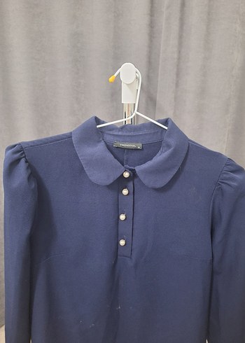 Düğmeli Lacivert Midi Örme Elbise - Görsel 3