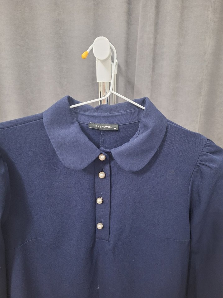 Düğmeli Lacivert Midi Örme Elbise - Görsel 4