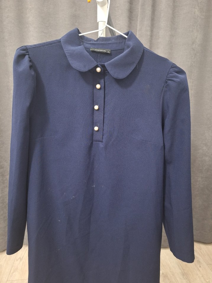 Düğmeli Lacivert Midi Örme Elbise - Görsel 5