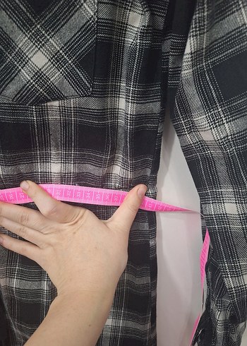 Düğmeli Gri Kareli Mini Kadın Gömlek elbise - Görsel 3