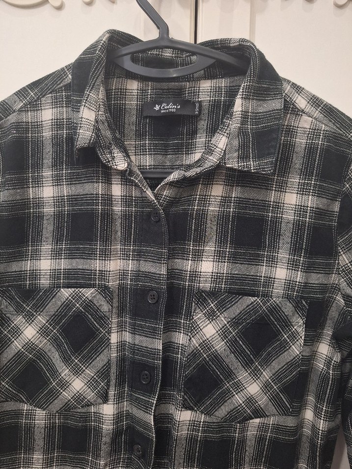 Düğmeli Gri Kareli Mini Kadın Gömlek elbise - Görsel 2