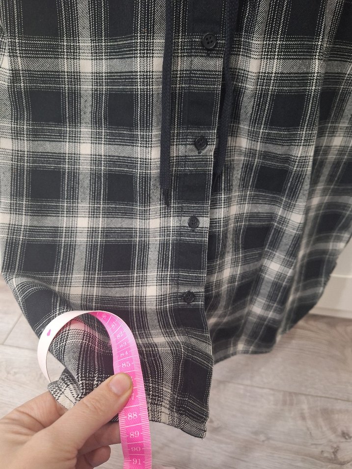 Düğmeli Gri Kareli Mini Kadın Gömlek elbise - Görsel 4