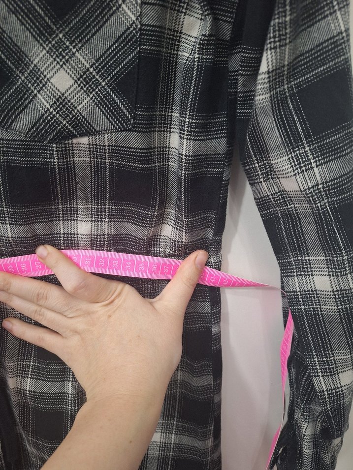 Düğmeli Gri Kareli Mini Kadın Gömlek elbise - Görsel 3